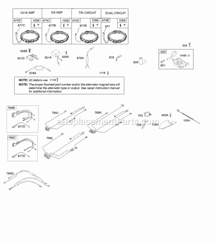 Alternator Ignition Diagram and Parts List for 445877-0130-E1  Briggs and Stratton Engine